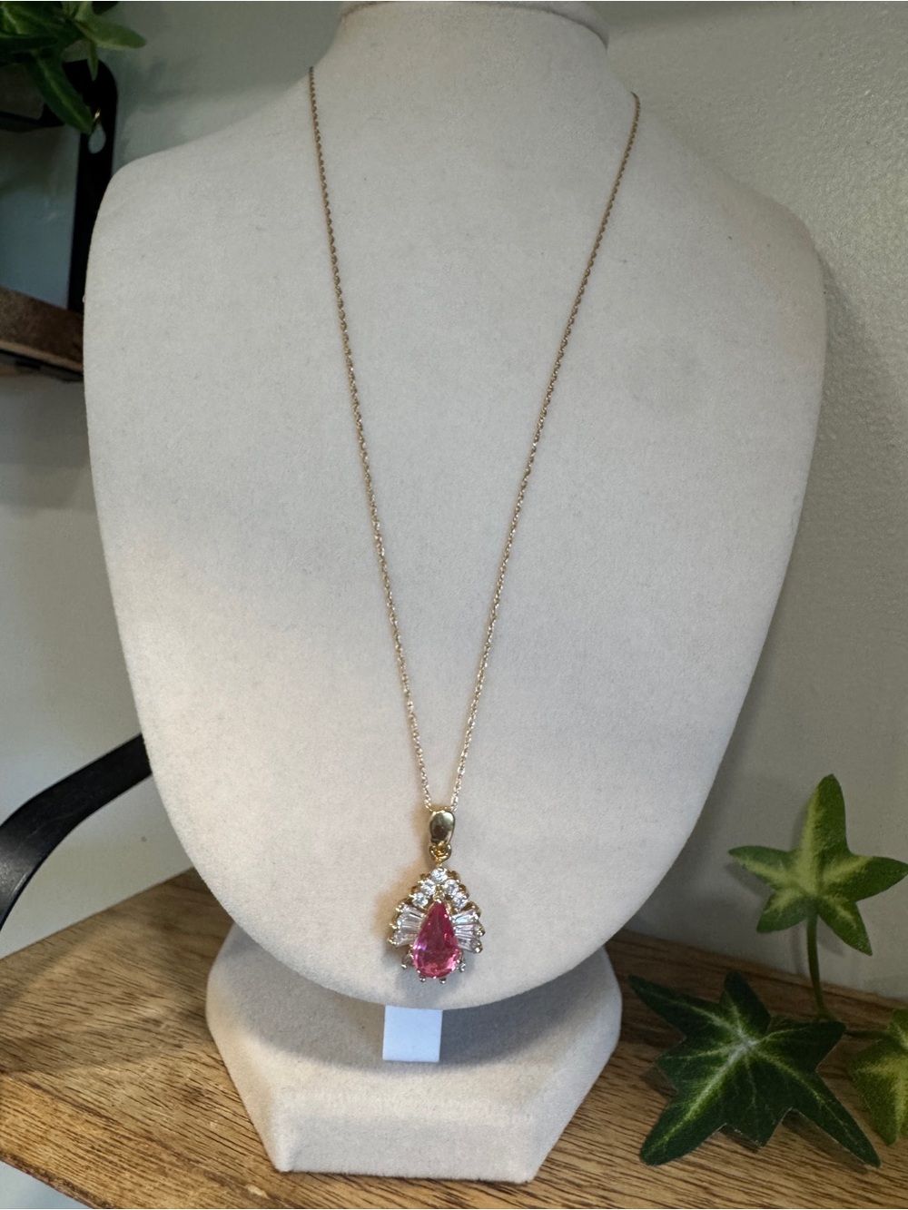 10k Chain Necklace with Pink Ruby  Pendant and diamonds